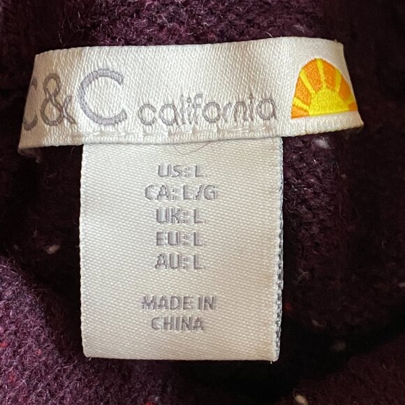 NWT C&C California Wool Turtleneck Sweater Sz L Burgundy Speckled Ski Cabincore - Picture 8 of 12